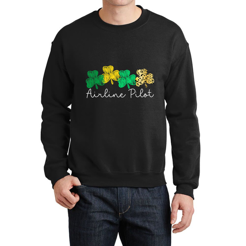 Shamrock Leopard Saint Paddys Airline Pilot St Pat Crewneck Sweatshirt | Artistshot