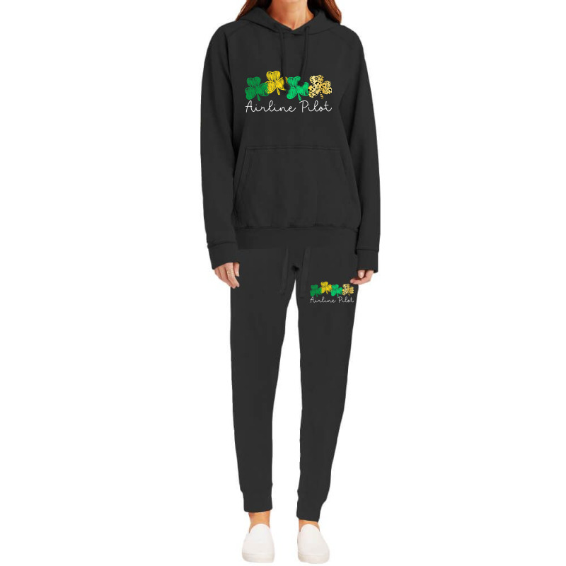 Shamrock Leopard Saint Paddys Airline Pilot St Pat Hoodie & Jogger Set | Artistshot