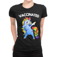 Vaccinated Dabbing Rainbow Unicorn Multi Colored Ladies Fitted T-shirt | Artistshot