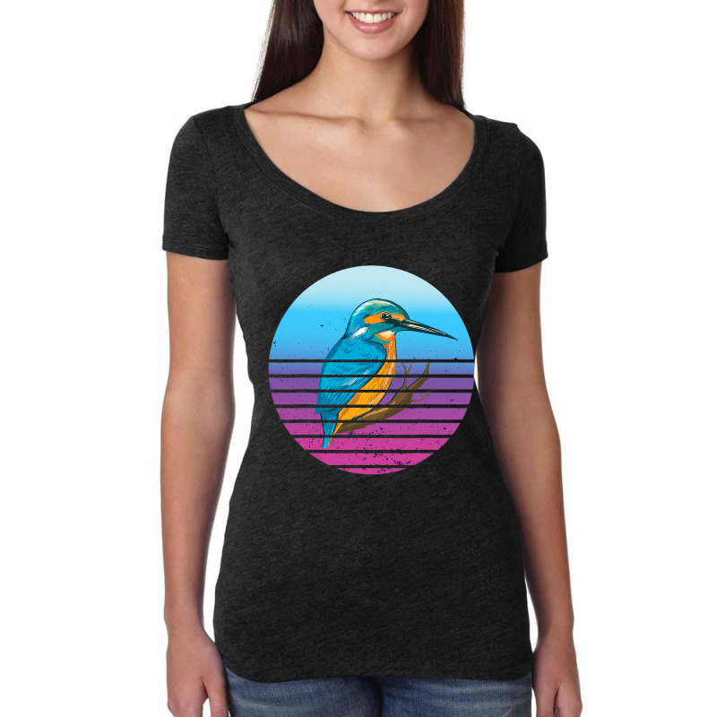 Vintage Sunset Bird Watching Birding Diving Kingfi Women's Triblend Scoop T-shirt by LizzyLafountain | Artistshot