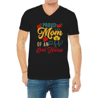 Vintage Proud Mom Of An Emt Nurse Mothers Day Flor V-neck Tee | Artistshot