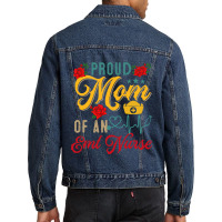 Vintage Proud Mom Of An Emt Nurse Mothers Day Flor Men Denim Jacket | Artistshot