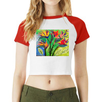 Paradise Flowers Acrylic Painting Raglan Crop Top | Artistshot