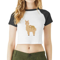 Adorable Sloth Laying On A Llama Raglan Crop Top | Artistshot