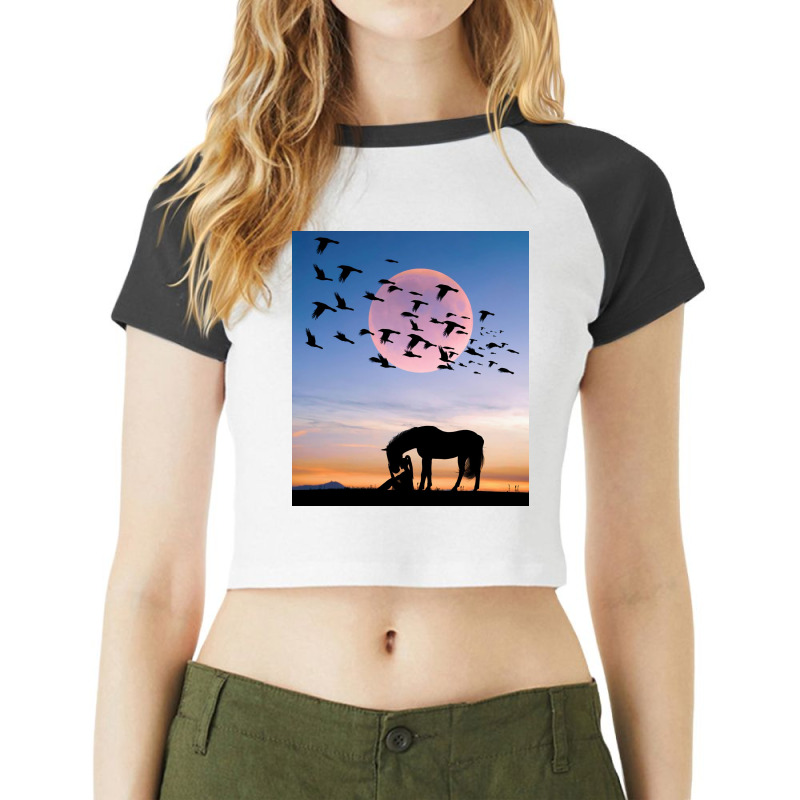 Horse And Woman Raglan Crop Top | Artistshot