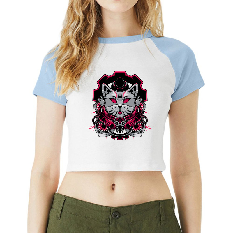 Cyber Cat Raglan Crop Top by Seratus.studio | Artistshot