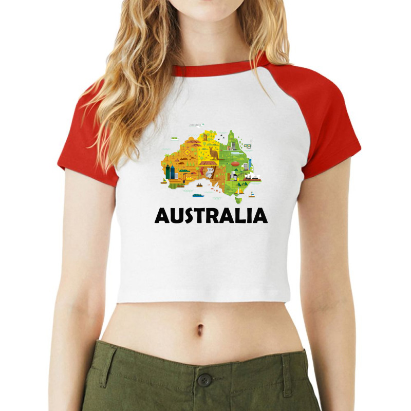 Australia T Shirt Australian Elements Fun Map Ocenia Tee Raglan Crop Top by Nuansa | Artistshot