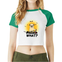 What! Halloween Pug What Funny Killer Dog Halloween Costume Raglan Crop Top | Artistshot