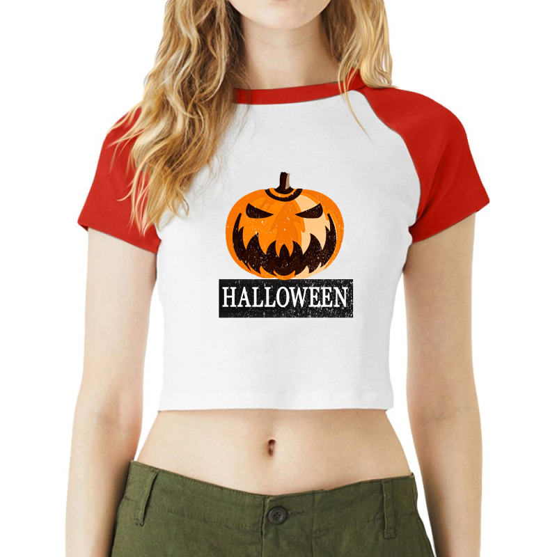 Halloween Vintage Pumpkin Raglan Crop Top by Apollo | Artistshot