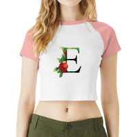 Floral Initial Letter E Raglan Crop Top | Artistshot