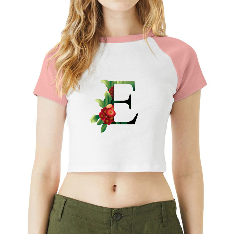 Floral Initial Letter E Raglan Crop Top by coşkun | Artistshot