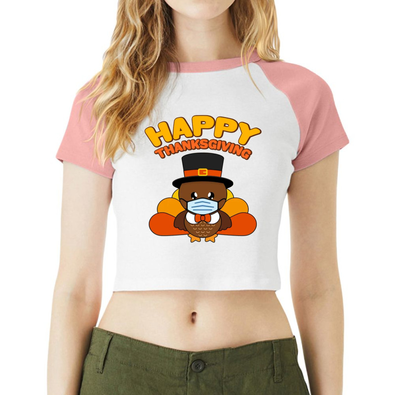 Cute Happy Thanksgiving Quarantine Turkey Mask Raglan Crop Top by Robertos | Artistshot