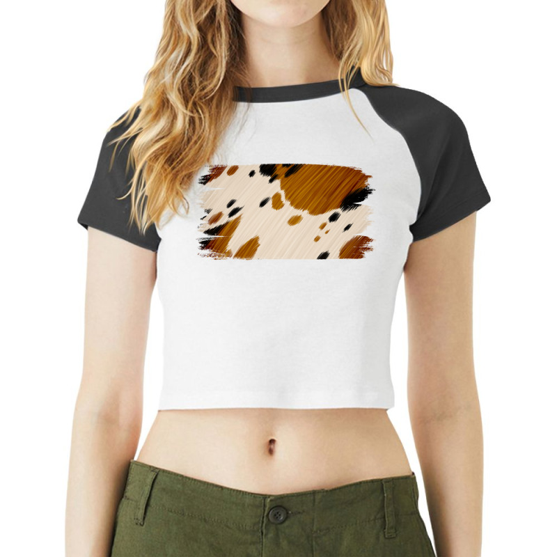 Cowhide Black And Light Brown Brushstroke Raglan Crop Top | Artistshot