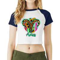 Aries Zodiac Sign Sunflower Leopard Serape Raglan Crop Top | Artistshot