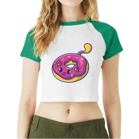 Cute Cat In A Doughnut Raglan Crop Top | Artistshot