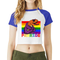 Pride Growling Dinosaur Raglan Crop Top | Artistshot