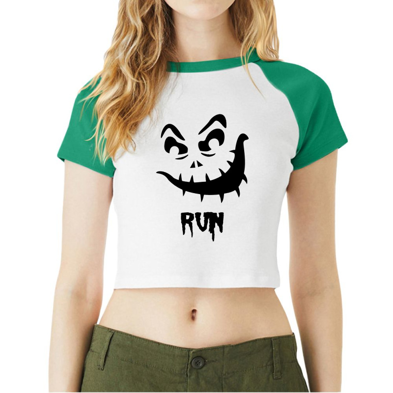 Halloween Pumpkin Funny Face Run Raglan Crop Top | Artistshot