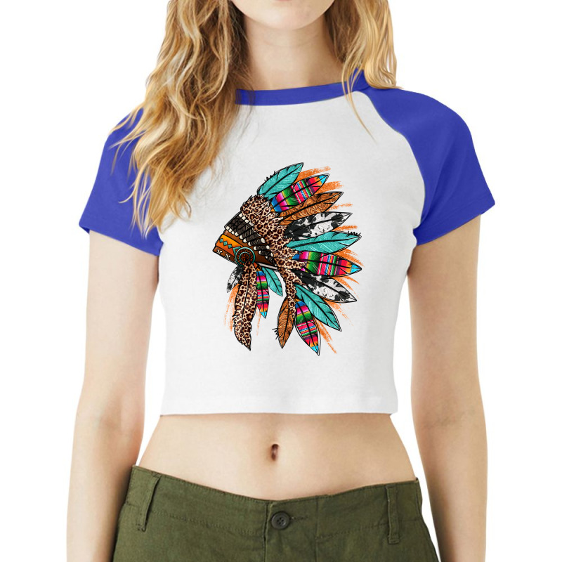 Western Patterned Headdress Native American Raglan Crop Top | Artistshot