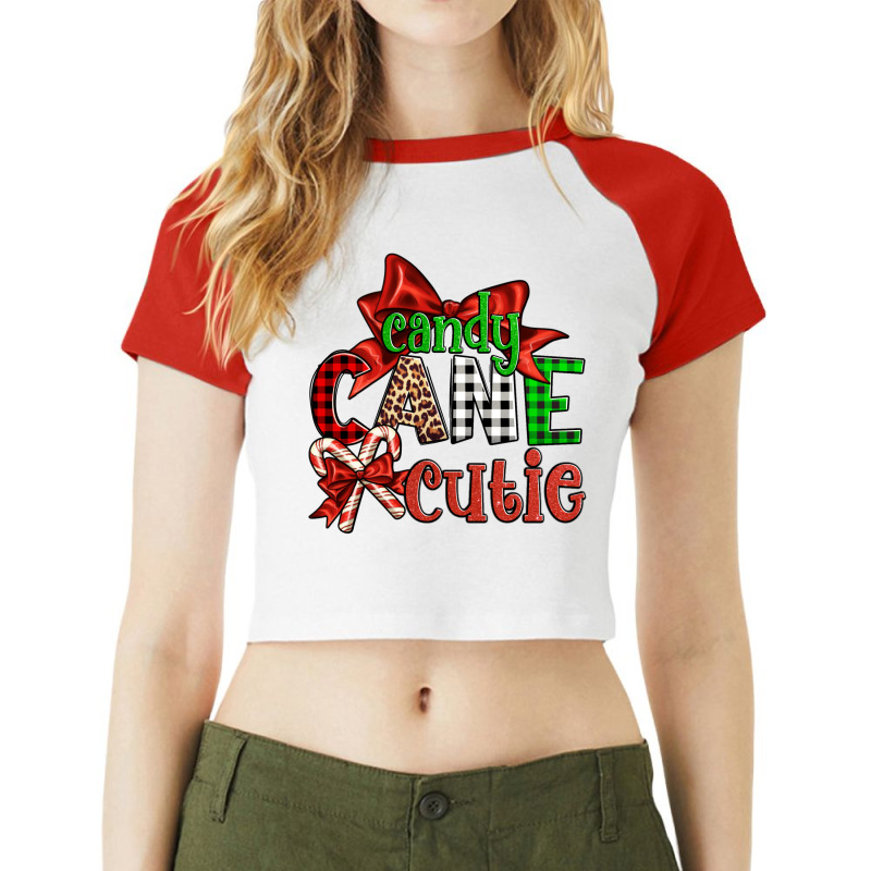 Candy Cane Cutie Christmas Raglan Crop Top | Artistshot