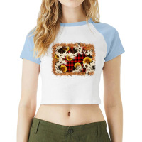 Christmas Cowhide Sunflower Background Raglan Crop Top | Artistshot