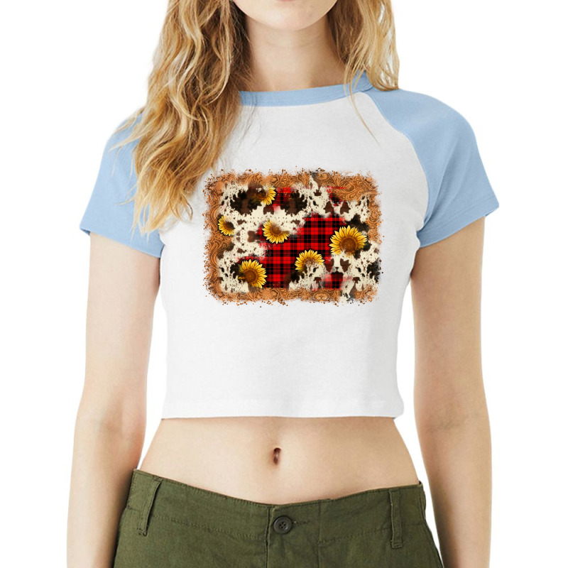 Christmas Cowhide Sunflower Background Raglan Crop Top | Artistshot