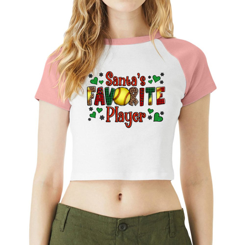 Santa's Favourite Player Christmas Softball Game Raglan Crop Top | Artistshot