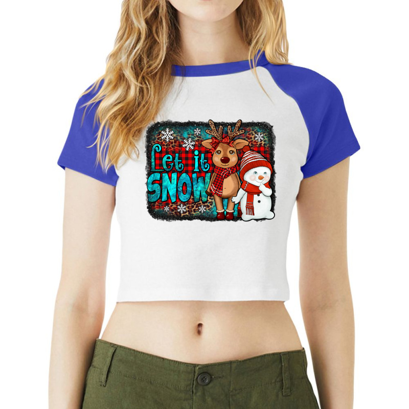 Let It Snow Reindeer And Snowman Raglan Crop Top | Artistshot