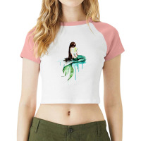 Green Tailed Mermaid  Mermaid Watercolor Painting Art Raglan Crop Top | Artistshot