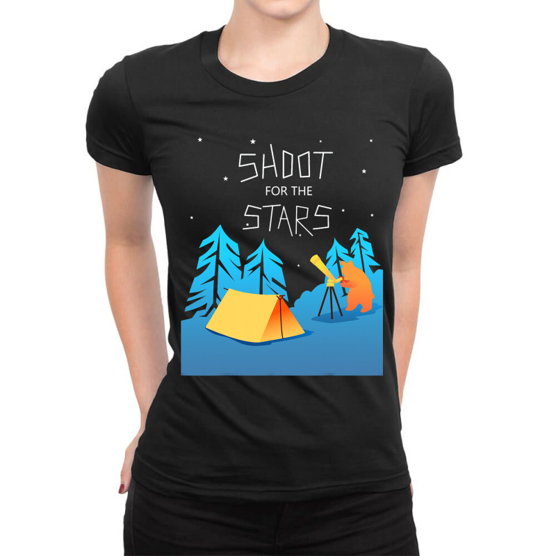 Stargazing Bear Funny Camping Telescope Astronomy Ladies Fitted T-Shirt by MADISONJOHNSTONS | Artistshot