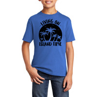 Living On Island Time Palm Trees And Sunset Black Basic Youth T-shirt | Artistshot