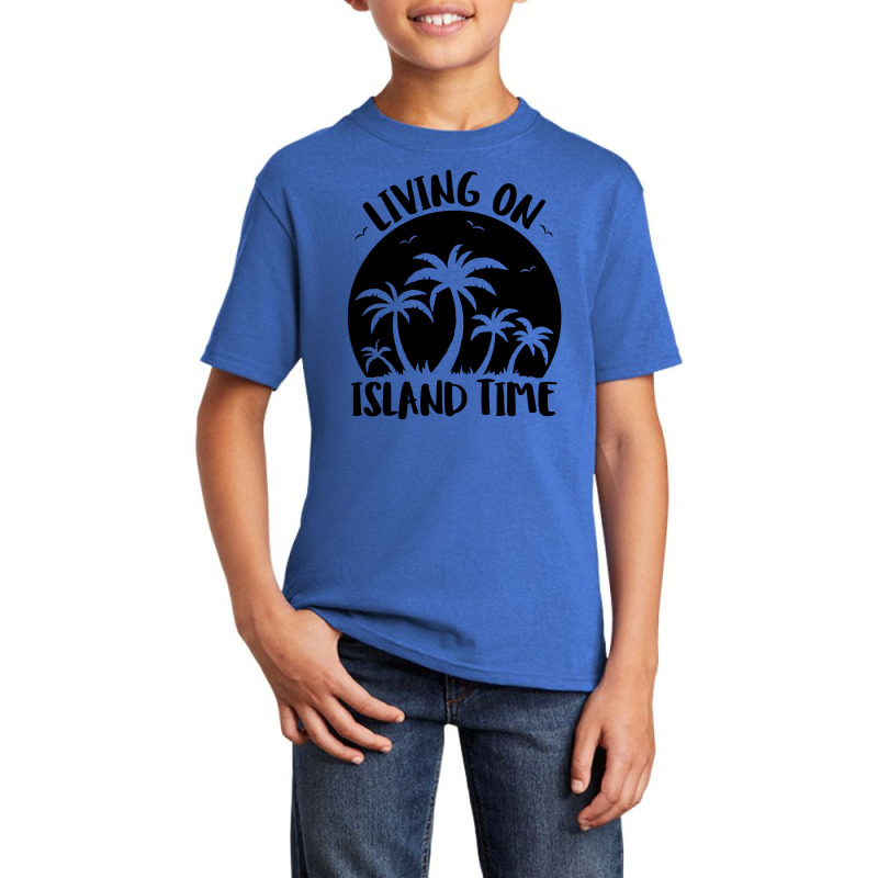 Living On Island Time Palm Trees And Sunset Black Basic Youth T-shirt by satekiong | Artistshot