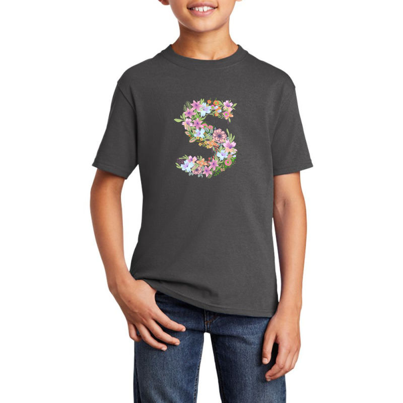 Flower Initial Design S Basic Youth T-shirt by Kiarra's Art | Artistshot