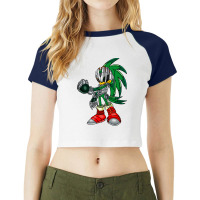 Metal Green Hedgehog Robot Raglan Crop Top | Artistshot