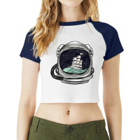 Astronaut And Ship Raglan Crop Top | Artistshot