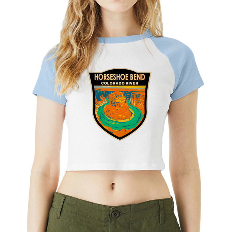 Horseshoe Bend Colorado River Badge Raglan Crop Top by ThedistantT | Artistshot