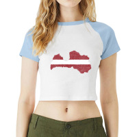 Latvia Map Flag Drawing Line Art Raglan Crop Top | Artistshot