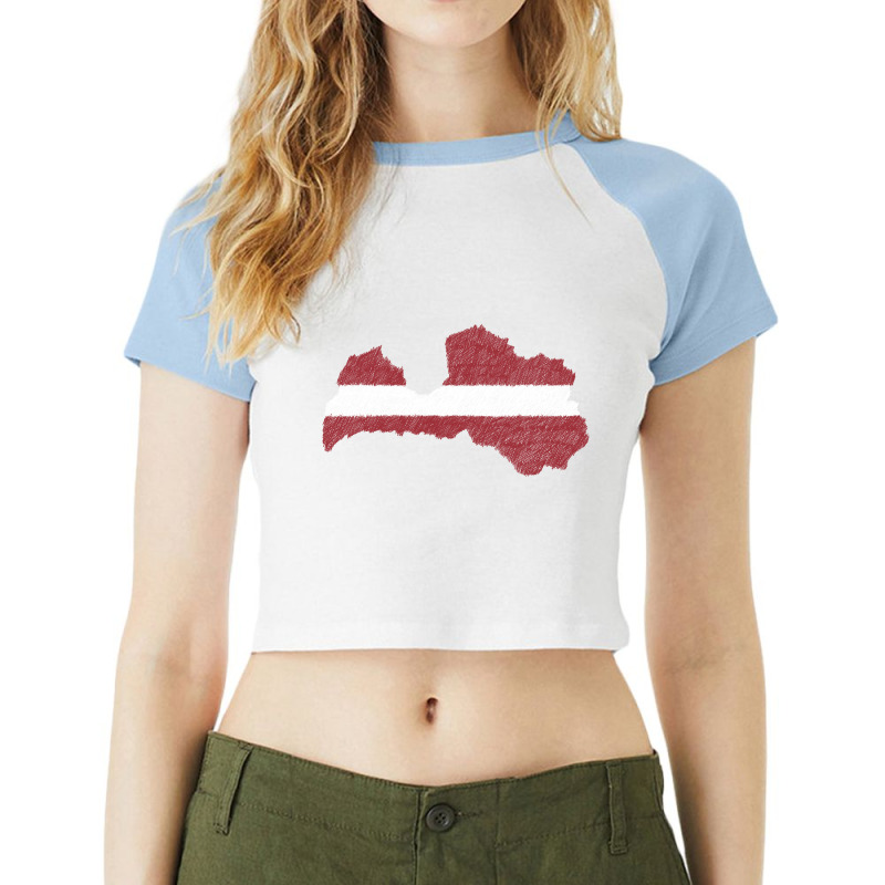 Latvia Map Flag Drawing Line Art Raglan Crop Top by Erwin Saputra Art | Artistshot