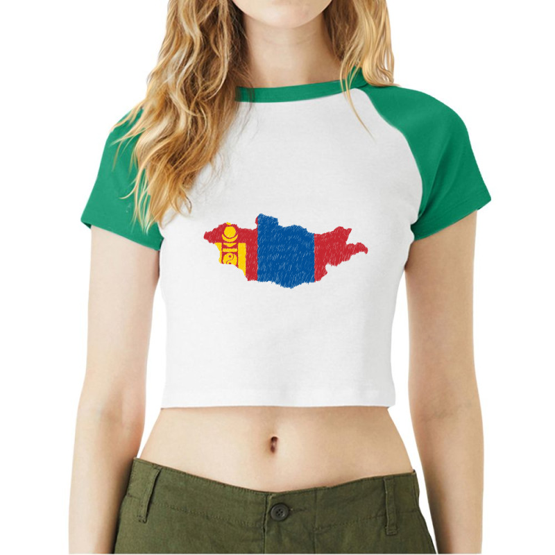 Mongolia Map Flag Drawing Line Art Raglan Crop Top by Erwin Saputra Art | Artistshot