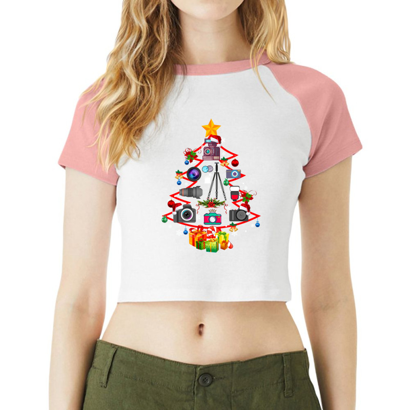 Photographer Camera Christmas Ornament Tree Funny Xmas Raglan Crop Top by UbengArt | Artistshot