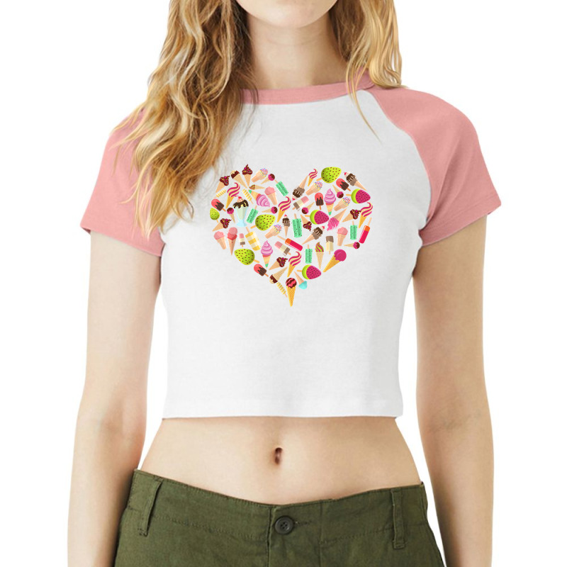 Ice Cream Heart Funny Summer Ice Cream Lover Ice Cream Heart T Shirt Raglan Crop Top by keishawnredner | Artistshot