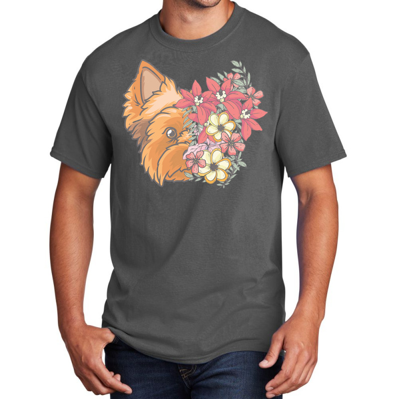 Yorkie T  Shirt Yorkshire Terrier With Flowers T  Shirt Basic T-shirt by sadyerippin | Artistshot