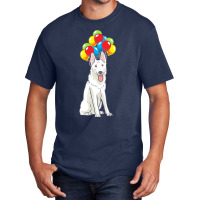 White Shepherd T  Shirt White Swiss Shepherd With Ballons Gift T  Shir Basic T-shirt | Artistshot