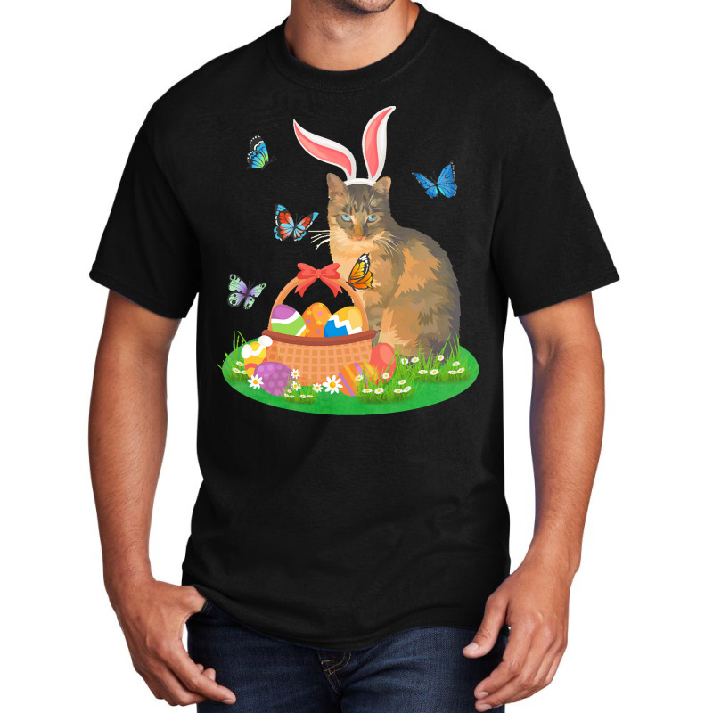 Easter Day T  Shirt Cat With Bunny Ears And Eggs Basket Kids Men Women Basic T-shirt | Artistshot