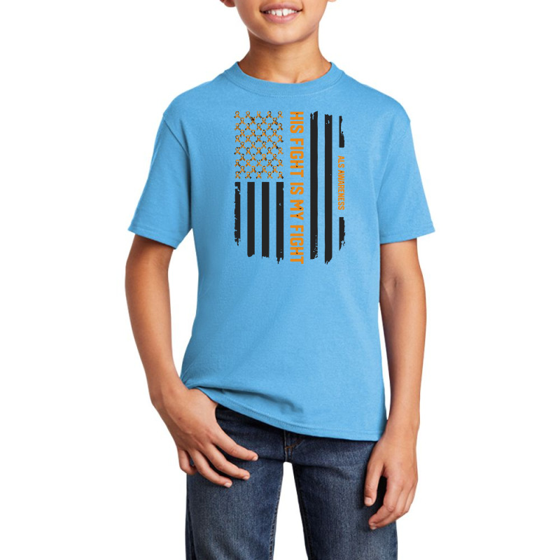 His Fight Is My Fight   Als Awareness American Flag Basic Youth T-shirt by saepuloh | Artistshot