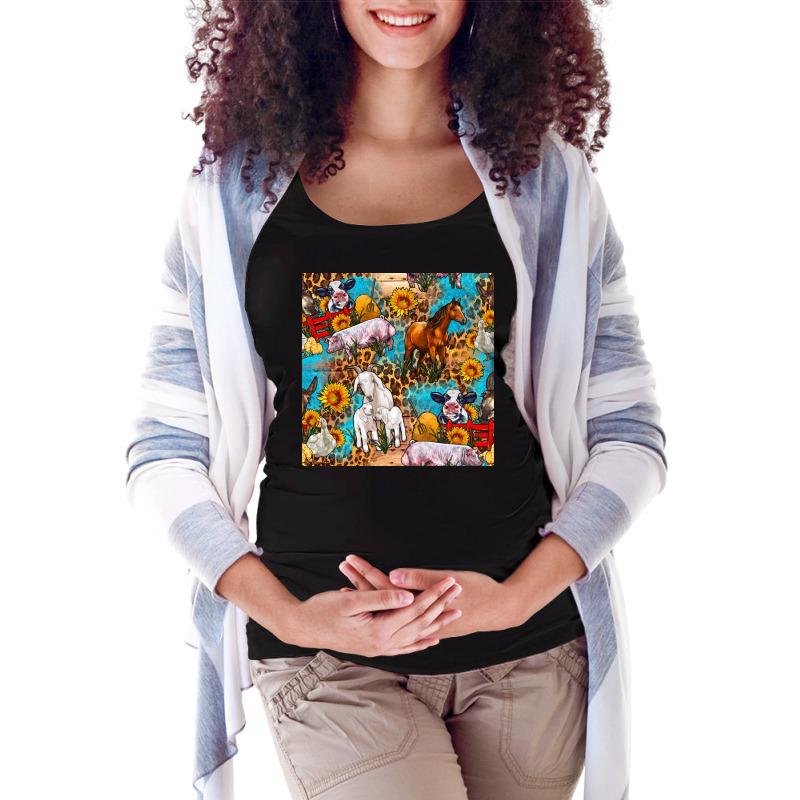 Farm Animals Leopard Sunflowers Seamless Pattern Maternity Scoop Neck T-shirt by FaDigitalArtStudio | Artistshot