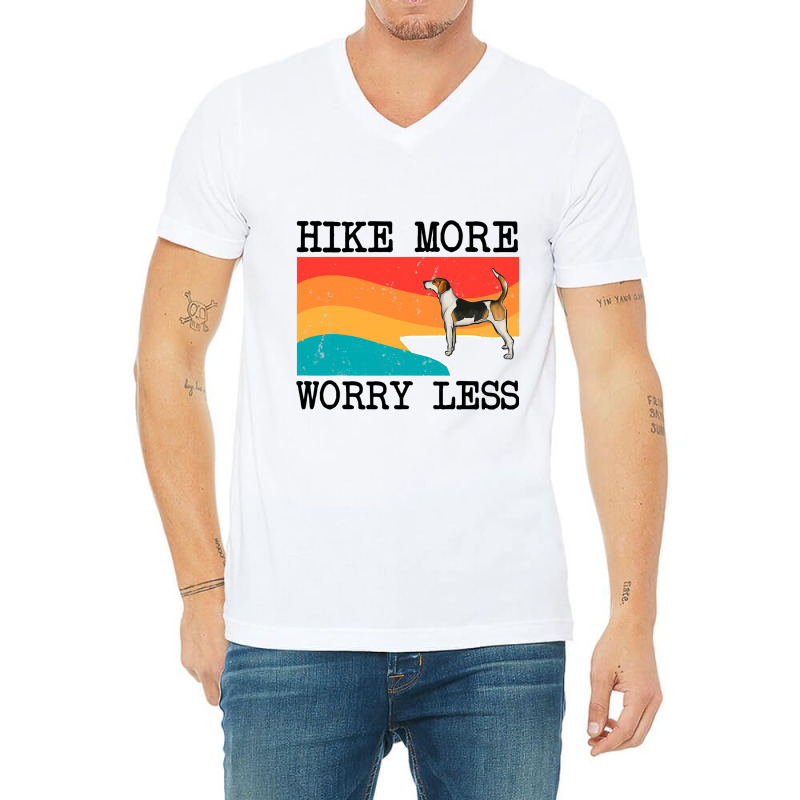 Hike More Worry Less English Foxhound Graphic Hiki V-Neck Tee by NariahPringl | Artistshot