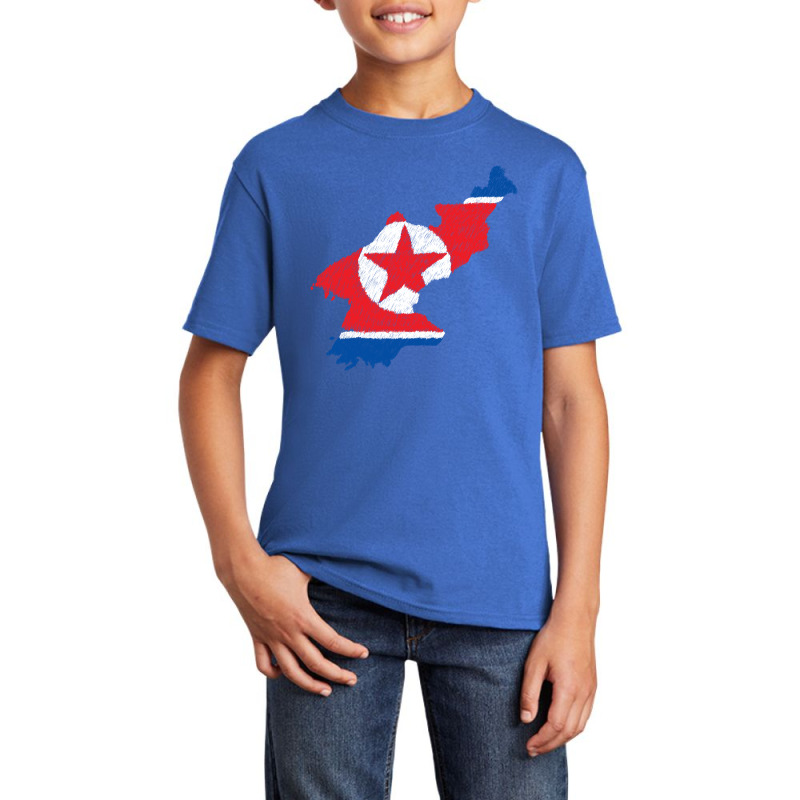 North Korea Map Flag Drawing Line Art Basic Youth T-shirt | Artistshot