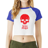 Distressed Krav Maga Skull Raglan Crop Top | Artistshot