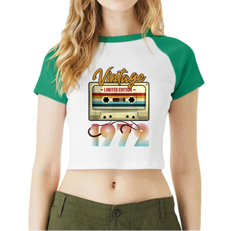 Vintage 1972 49th Birthday Cassette Tape For Men Women B Day Long Slee Raglan Crop Top by oluwafemimccullers | Artistshot