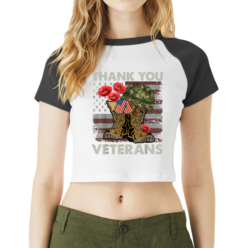 Thank You Veterans Combat Boots Poppy Flower Us Flag T Shirt Raglan Crop Top by naythendeters2000 | Artistshot